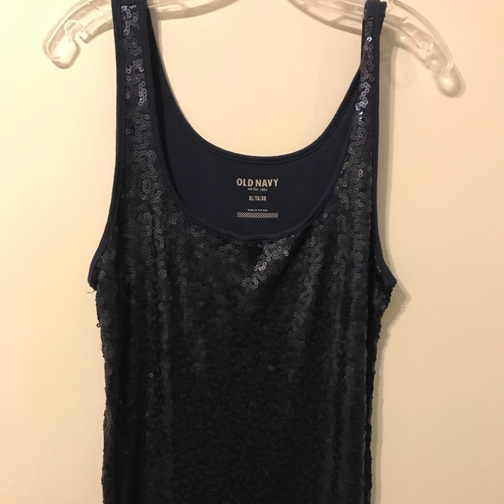 Old Navy Navy Blue Sequin Tank XL EUC